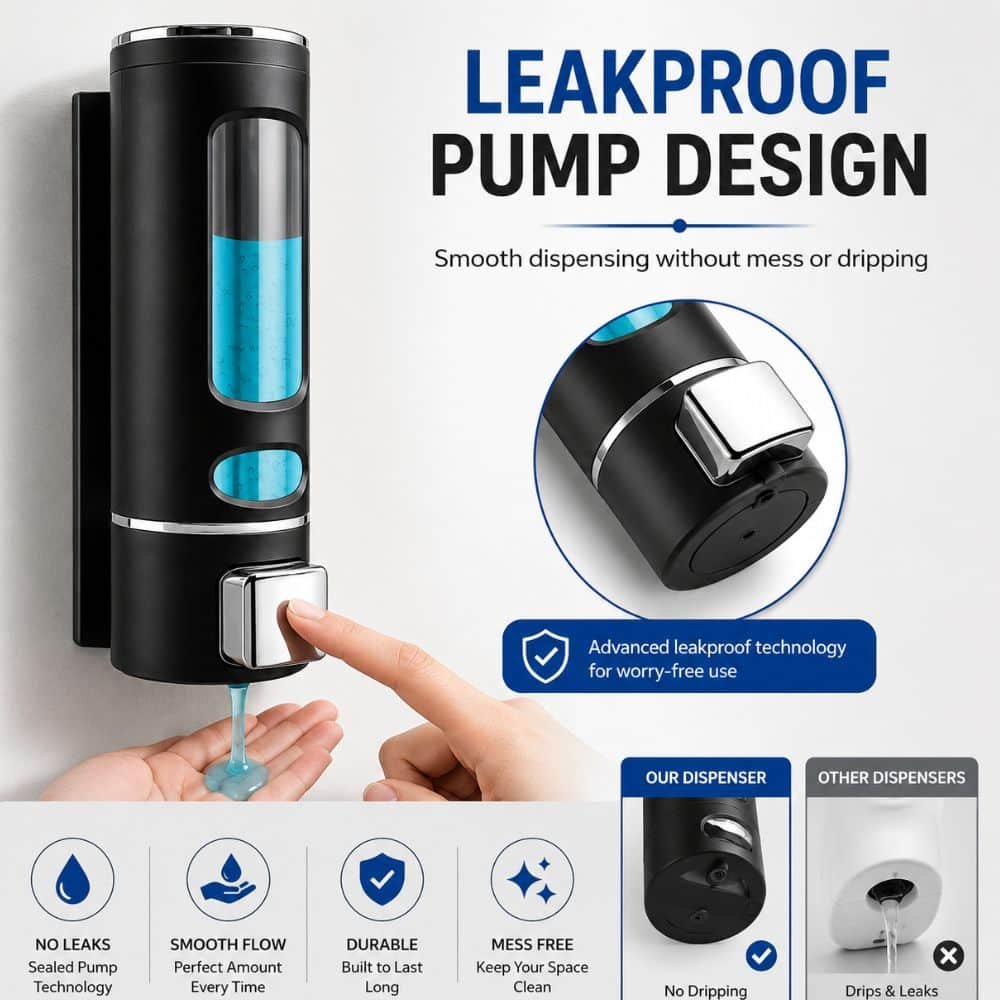 Wall Mounted Soap Dispenser – Leakproof Refillable Liquid Dispenser for Bathroom, Kitchen & Office | Multipurpose Hand Wash & Shampoo Holder