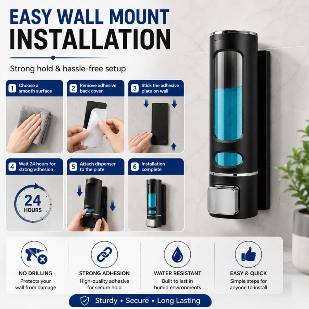 Wall Mounted Soap Dispenser – Leakproof Refillable Liquid Dispenser for Bathroom, Kitchen & Office | Multipurpose Hand Wash & Shampoo Holder