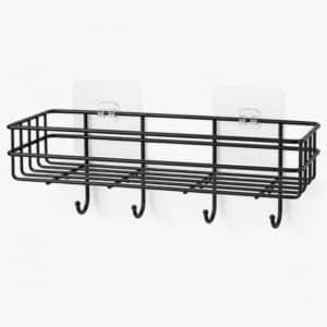 Wall Mounted Heavy-Duty Self-Adhesive Bathroom Shelf with 4 Hooks