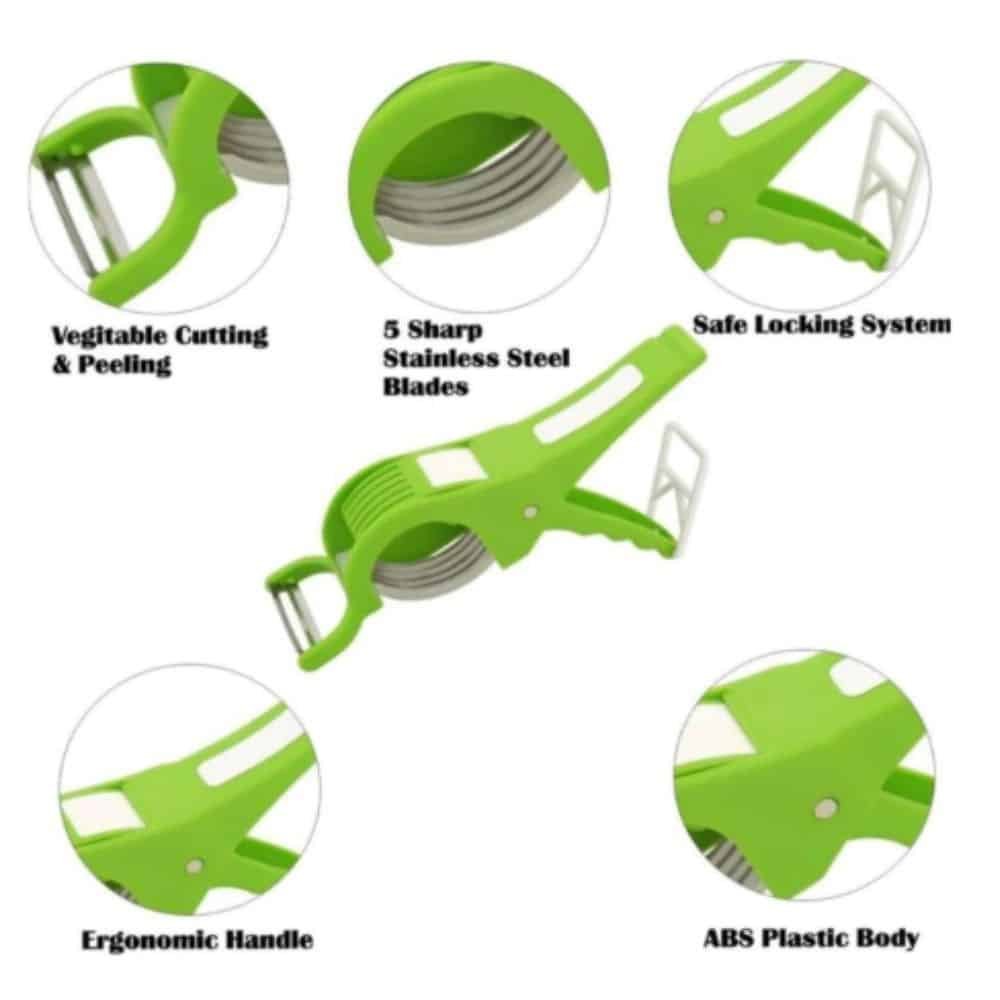 Multi-Function Vegetable Cutter & Peeler | Stainless Steel Multi-Blade Vegetable Slicer for Potato, Onion, Tomato, Carrot, Cucumber & Fruits | Kitchen Hand Cutter