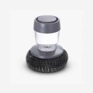 Soap Dispensing Dish Scrubber Brush | Refillable Dish Cleaning Brush with Stainless Steel Scrubbing Pad | Built-in Liquid Soap Dispenser | Kitchen Cleaning Brush for Pots, Pans & Sink