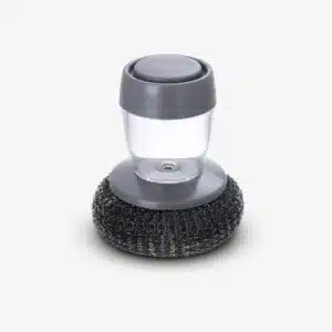 Soap Dispensing Dish Scrubber Brush | Refillable Dish Cleaning Brush with Stainless Steel Scrubbing Pad | Built-in Liquid Soap Dispenser | Kitchen Cleaning Brush for Pots, Pans & Sink