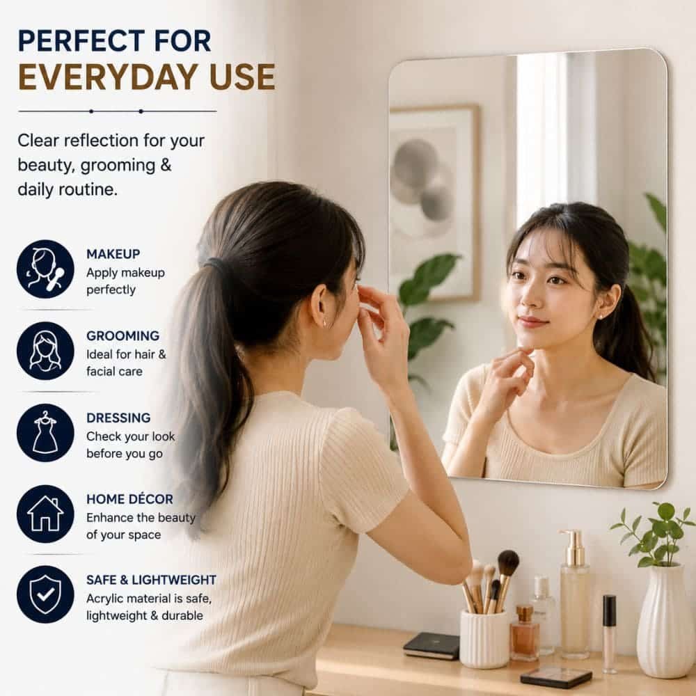 Self-Adhesive Acrylic Wall Mirror Sheet 30 × 40 cm | Frameless Decorative Mirror | No Drill Peel & Stick Mirror for Bedroom, Bathroom, Living Room, Gym, Dressing Area & Home Décor (Pack of 1)