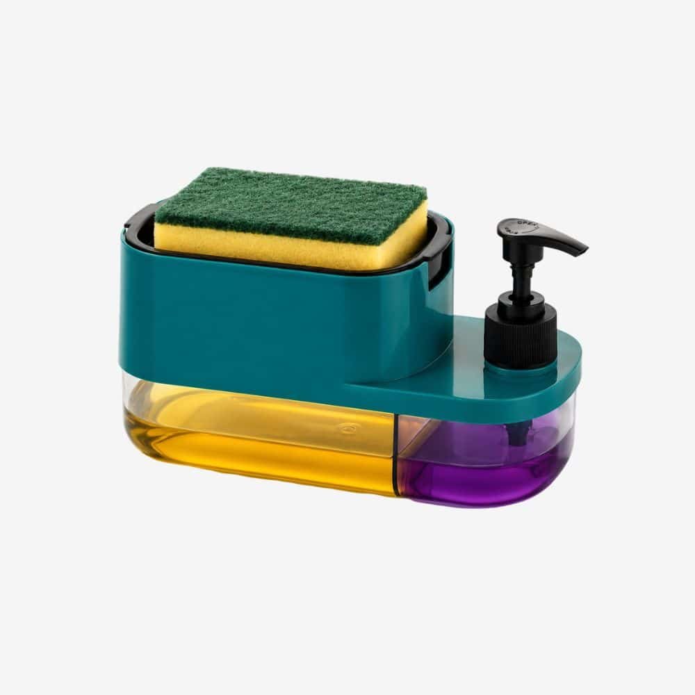 3-in-1 Kitchen Soap Dispenser with Sponge Holder & Brush Organizer – Premium Countertop Dish Soap Pump | Refillable Liquid Detergent Dispenser for Kitchen